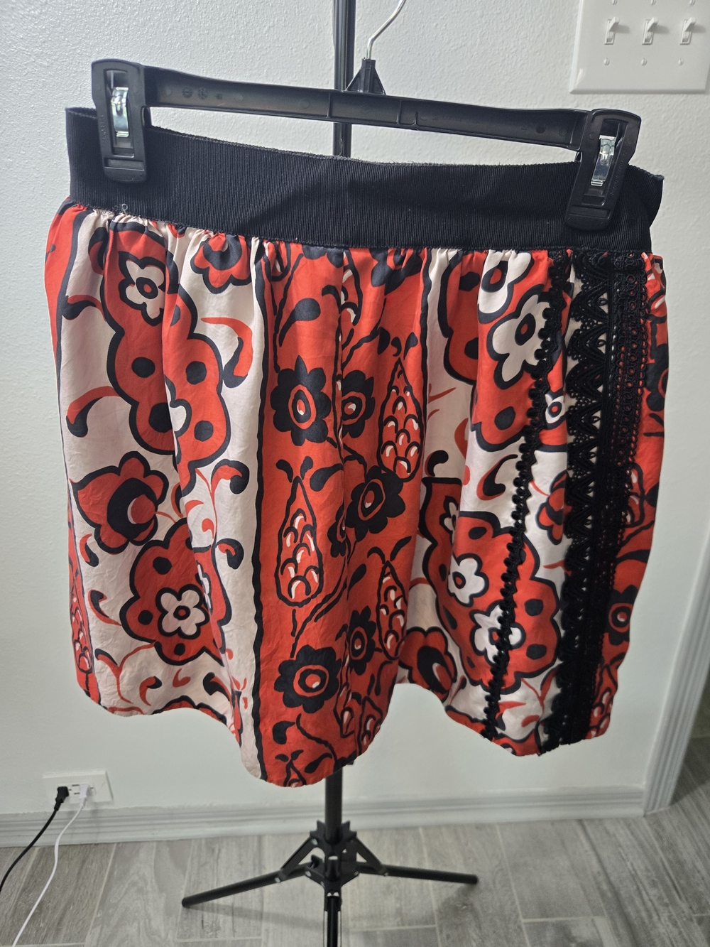 Leifsdottir Red and Black Floral Midi Skirt